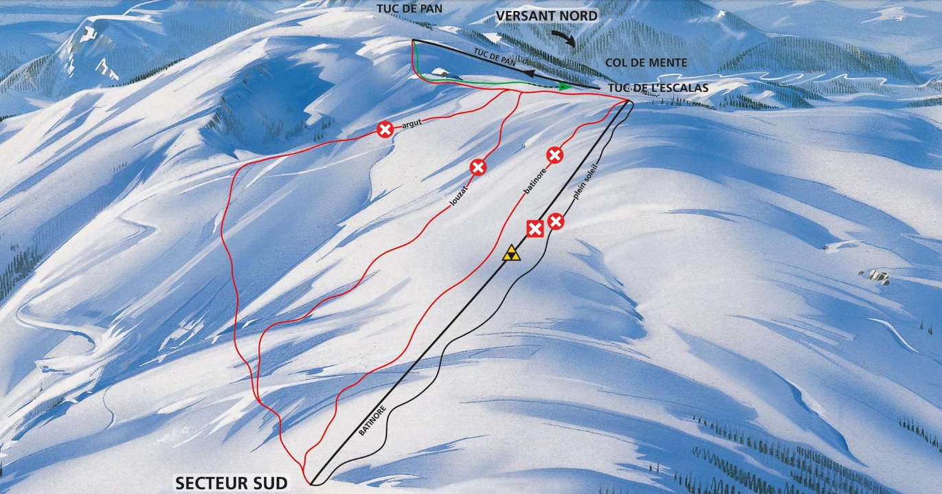 Plan des pistes du Mourtis versant Sud