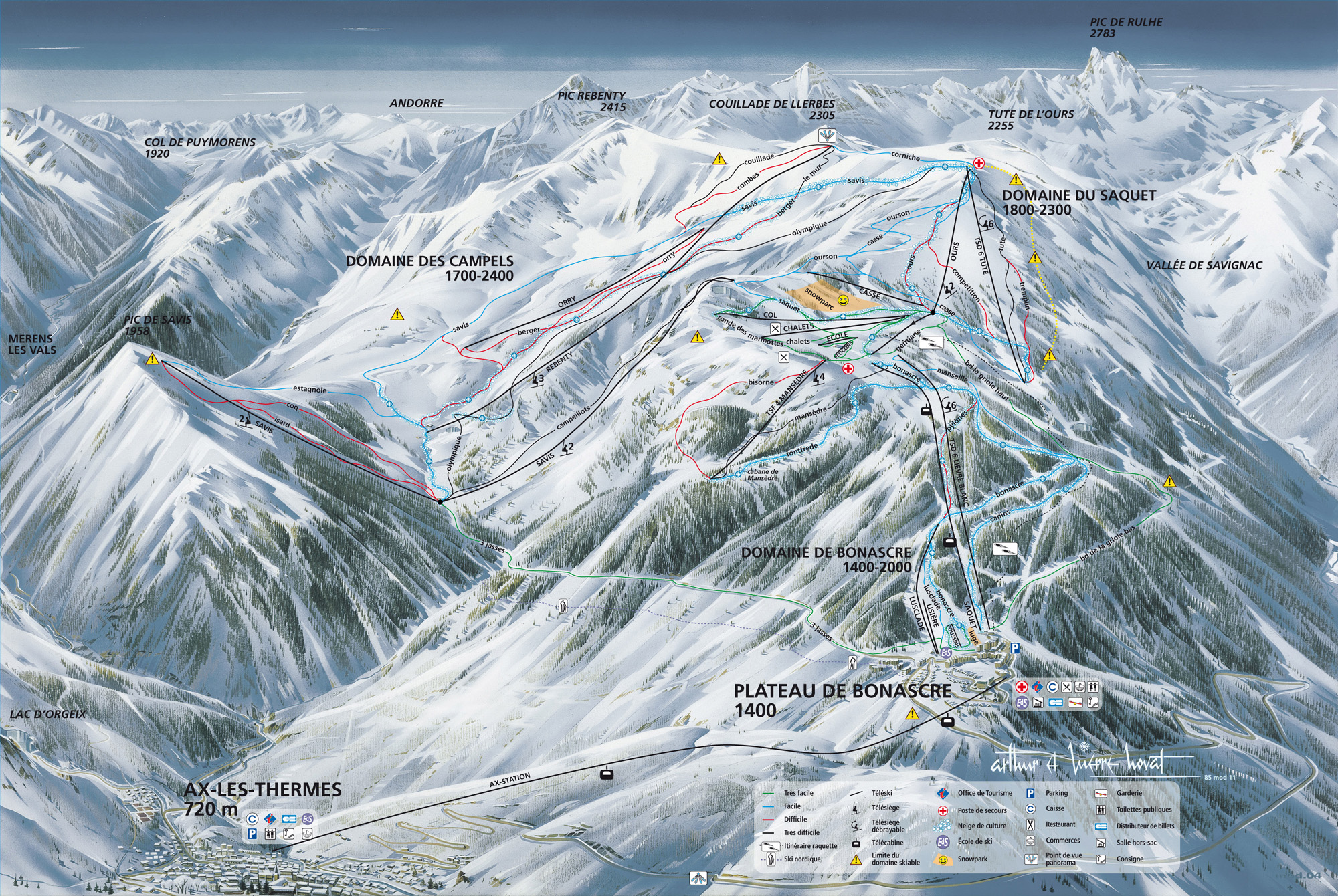 Le plan des pistes de Ax dans les Pyrénées