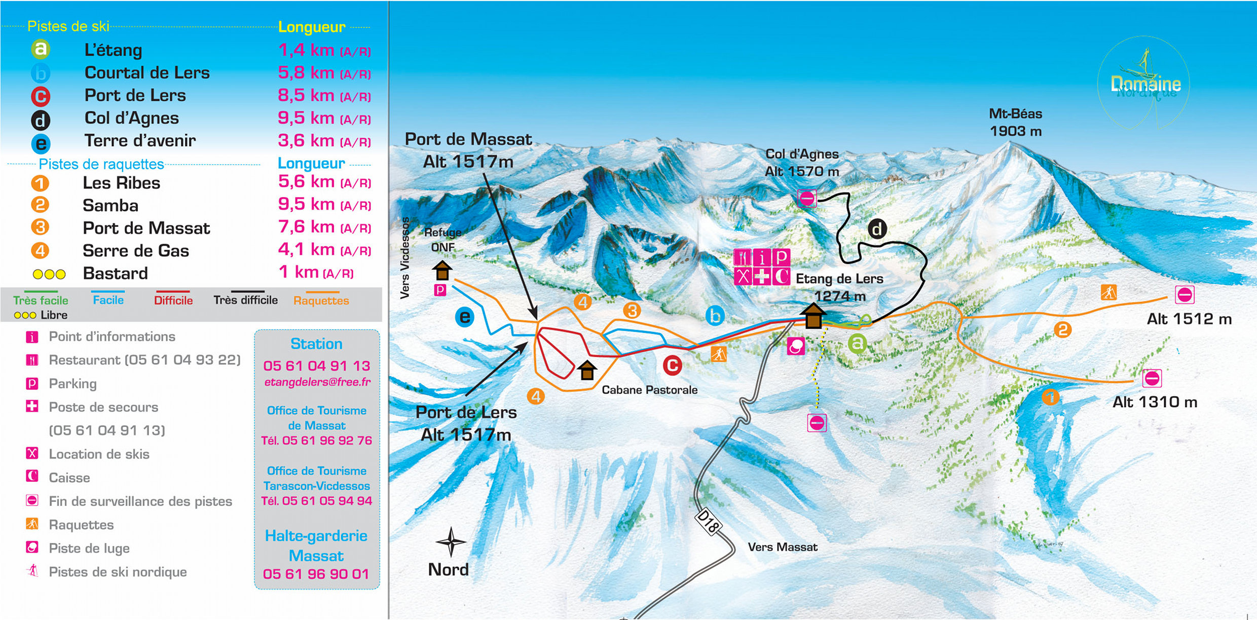 Pistes de ski de fond dans les Pyrénées Plan des pistes de la station de l'Etang de Lers